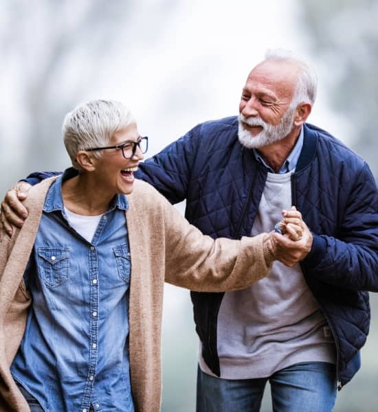 A retired couple going for a walk